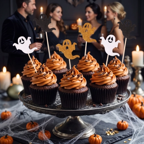 Topper na tort pikery na babeczki 6 sztuk duszek śmieszne miny dekoracje halloween