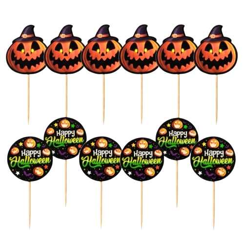 Topper na tort pikery na babeczki 12 sztuk dynia nietoperz dekoracje halloween
