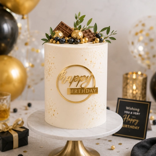 Topper na tort bok tortu Happy Birthday złoty lustrzany ozdoby dekoracje urodzinowe