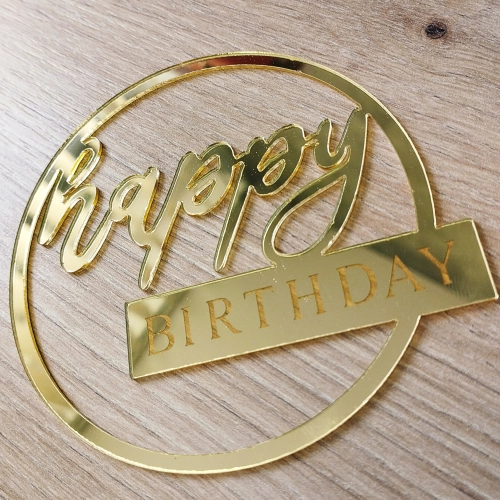 Topper na tort bok tortu Happy Birthday złoty lustrzany ozdoby dekoracje urodzinowe