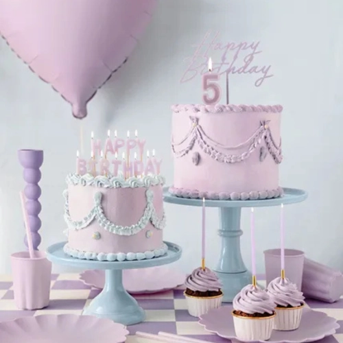 Topper ozdoby na tort napis Happy Birthday fioletowy dekoracje urodzinowe 1szt