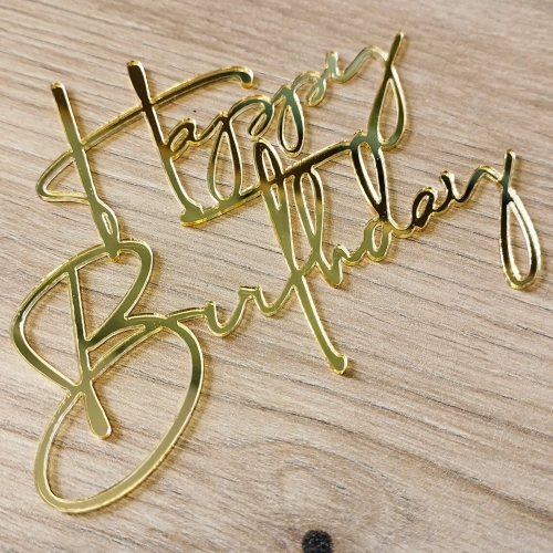 Topper na tort bok tortu Happy Birthday złoty lustrzany ozdoby dekoracje urodzinowe