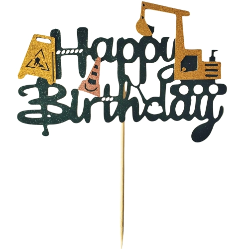 Topper na tort napis Happy Birthday brokatowy maszyny dekoracje urodzinowe