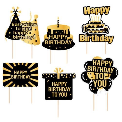 Topper ozdoby na tort napis Happy Birthday tort prezent balony dekoracje urodzinowe zestaw 6 sztuk