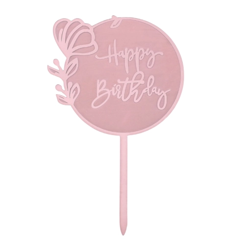 Topper na tort napis happy birthday różowy akryl 1szt