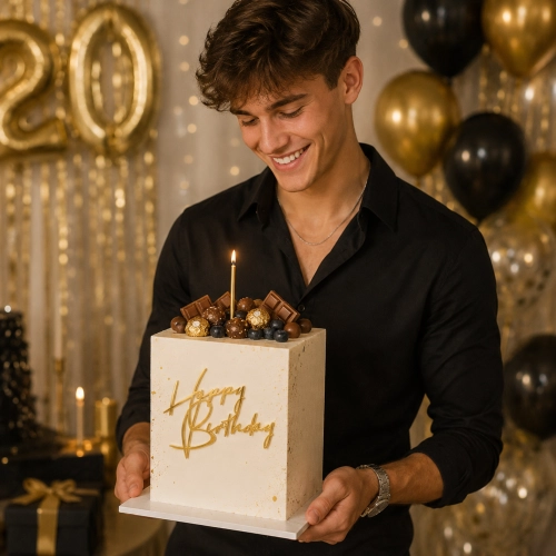 Topper na tort bok tortu Happy Birthday złoty lustrzany ozdoby dekoracje urodzinowe