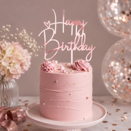 Topper na tort napis Happy Birthday różowy ozdoby dekoracje urodzinowe
