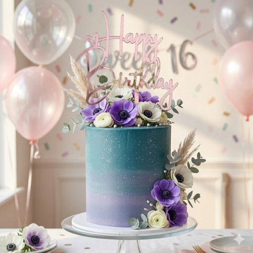Topper na tort napis Happy Birthday różowy ozdoby dekoracje urodzinowe