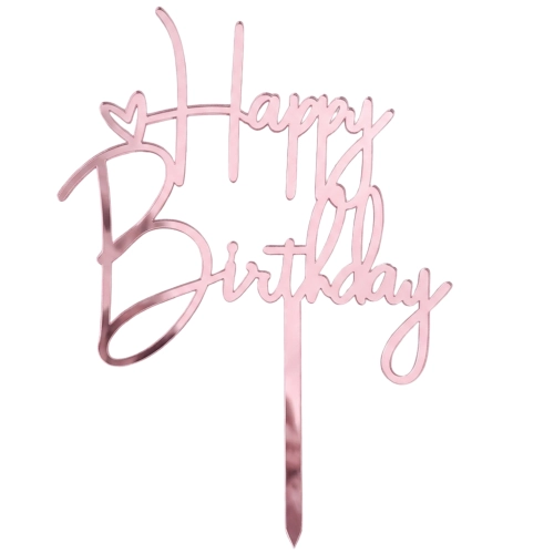 Topper na tort napis Happy Birthday różowy ozdoby dekoracje urodzinowe