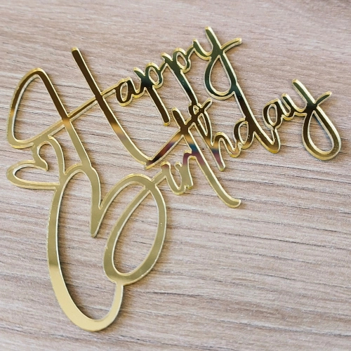 Topper na tort bok tortu Happy Birthday złoty lustrzany ozdoby dekoracje urodzinowe