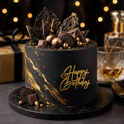 Topper na tort bok tortu Happy Birthday złoty lustrzany ozdoby dekoracje urodzinowe