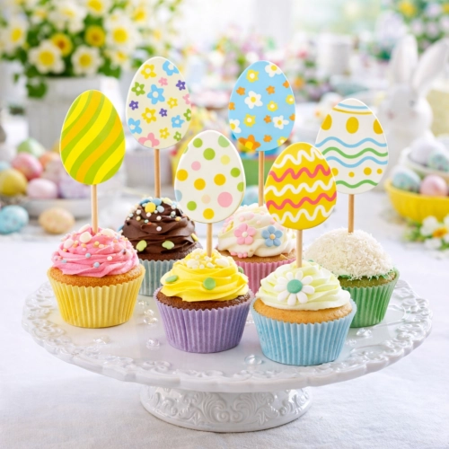 Topper na tort piker 6 sztuk pisanki jajeczka kolorowe na babeczki Wielkanoc