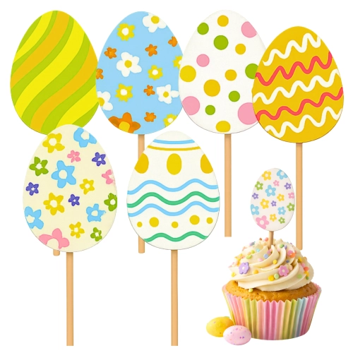 Topper na tort piker 6 sztuk pisanki jajeczka kolorowe na babeczki Wielkanoc