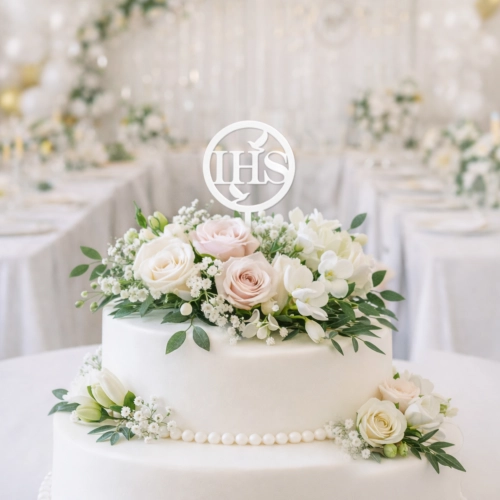 Topper na tort Komunia napis IHS dekoracje komunijne Pierwsza Komunia Święta