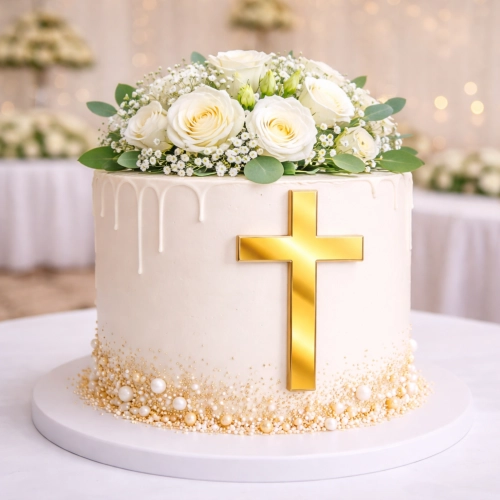 Topper na tort bok tortu krzyż złoty lustrzany ozdoby dekoracje komunijne