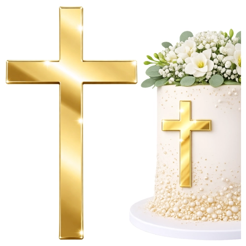Topper na tort bok tortu krzyż złoty lustrzany ozdoby dekoracje komunijne