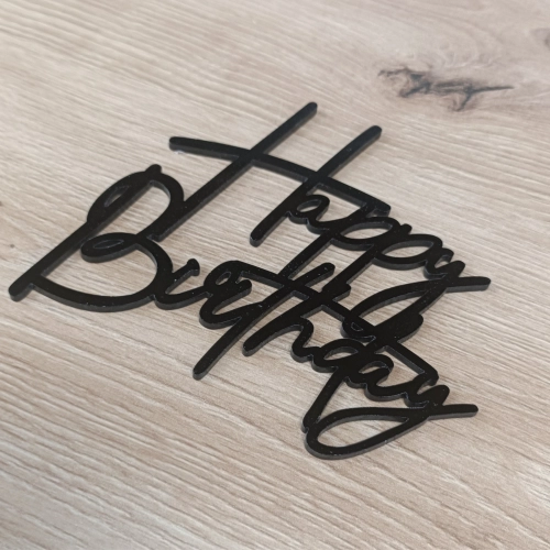 Topper na bok tortu ozdoby na tort napis Happy Birthday czarny dekoracje urodzinowe 1szt