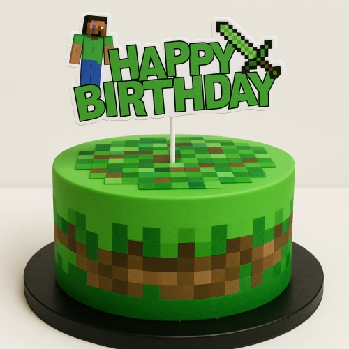 Topper na tort babeczki piksele game happy birthday tnt 7szt