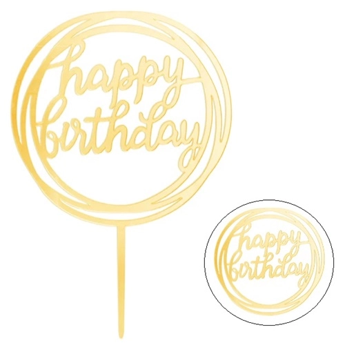 Topper ozdoby na tort napis Happy Birthday okrągły złoty akryl dekoracje urodzinowe