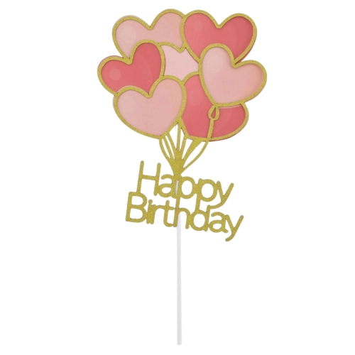 Topper na tort babeczki happy birthday baloniki serca różowy złoty