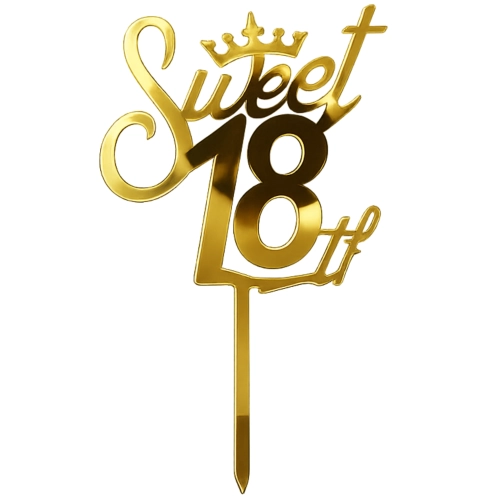 Topper na tort napis Sweet 18 złoty lustrzany ozdoby dekoracje urodzinowe