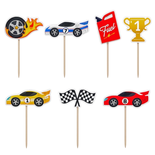Topper na tort piker auta wyścigowe puchar meta na babeczki dekoracje urodzinowe