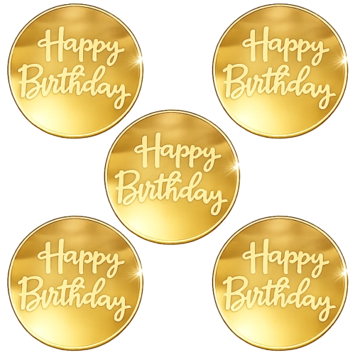 Topper na tort bok tortu 5 sztuk Happy Birthday złoty lustrzany ozdoby dekoracje urodzinowe