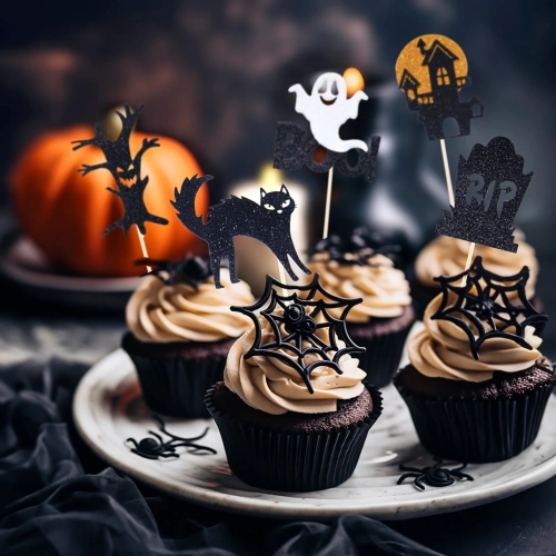 Topper na tort piker 5 sztuk duszek kot rip dekoracje halloween na babeczki