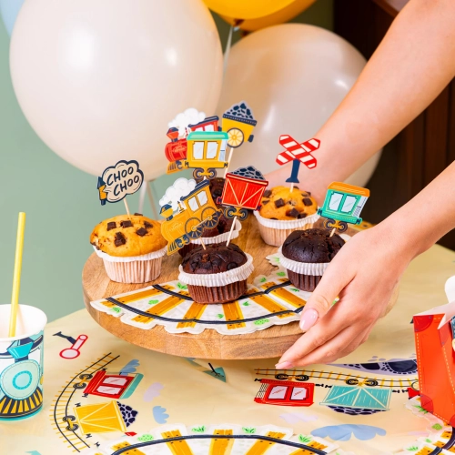 Topper na tort pikery na babeczki 8 sztuk ciuchcia pociąg lokomotywa dekoracje urodzinowe