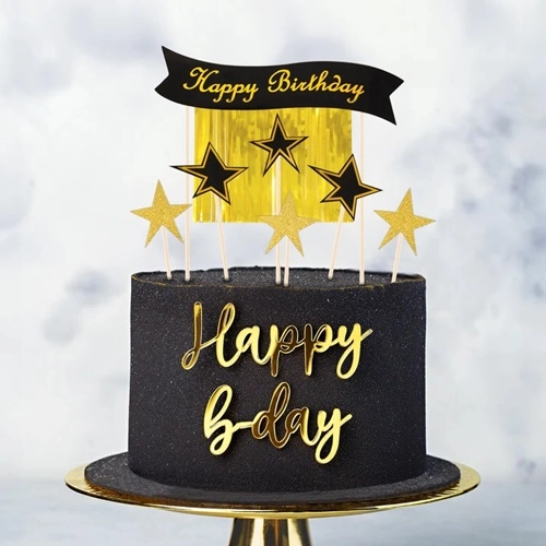 Topper ozdoby na tort napis Happy Birthday gwiazdki dekoracje urodzinowe zestaw 7 sztuk