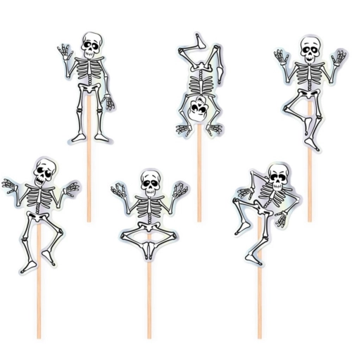 Topper piker ozdoby na tort babeczki szkielety dekoracje na halloween 6 sztuk