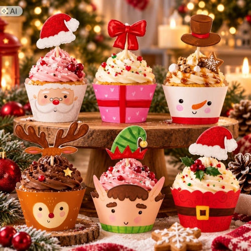 Papilotki do muffinek topper piker na babeczki 24 sztuki osłonki świąteczne Boże Narodzenie