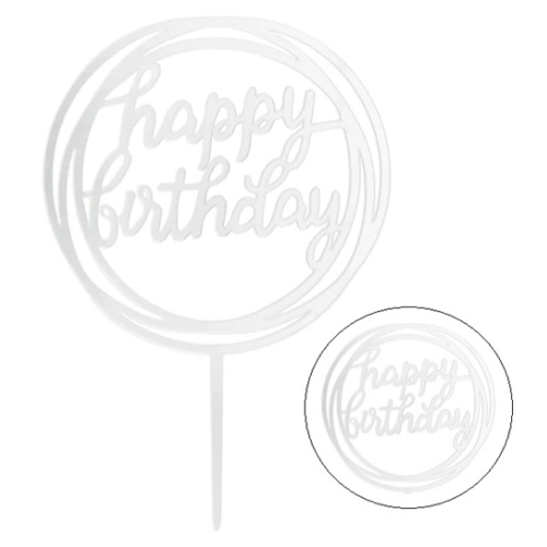 Topper ozdoby na tort napis Happy Birthday okrągły srebrny akryl dekoracje urodzinowe