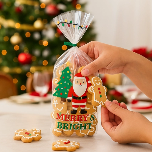 Torebki świąteczne woreczki foliowe na słodycze pierniczki Mikołaj z choinką 20 sztuk Wilton