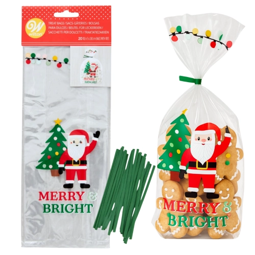 Torebki świąteczne woreczki foliowe na słodycze pierniczki Mikołaj z choinką 20 sztuk Wilton