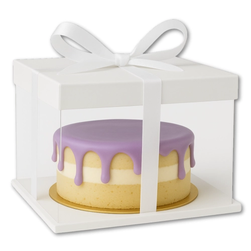 Opakowanie pudełko karton na tort ciasto chrzest wesele z okienkiem z wstążką 25x25x15cm 1szt