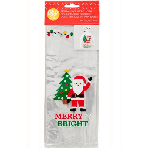 Torebki świąteczne woreczki foliowe na słodycze pierniczki Mikołaj z choinką 20 sztuk Wilton
