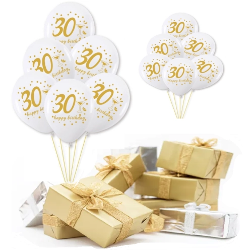 BALONY dekoracje urodzinowe ZESTAW BALONÓW 30 urodziny lateksowe BIAŁE 6szt