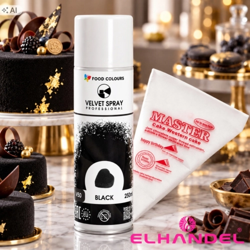 Barwnik spożywczy 250ml jadalny zamsz w spray czarny ozdoby velvet i rękaw cukierniczy