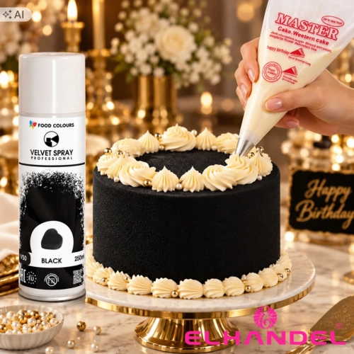 Barwnik spożywczy 250ml jadalny zamsz w spray czarny ozdoby velvet i rękaw cukierniczy