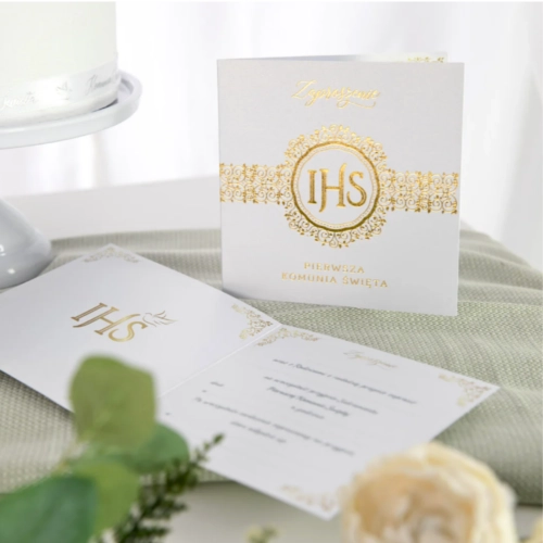 Zaproszenia na komunię 10 sztuk IHS napis Pierwsza Komunia Święta