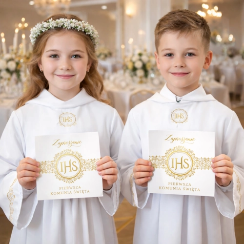 Zaproszenia na komunię 10 sztuk IHS napis Pierwsza Komunia Święta