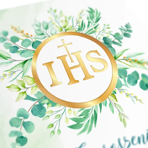 Zaproszenia na komunię 10 sztuk napis IHS Pierwsza Komunia Święta