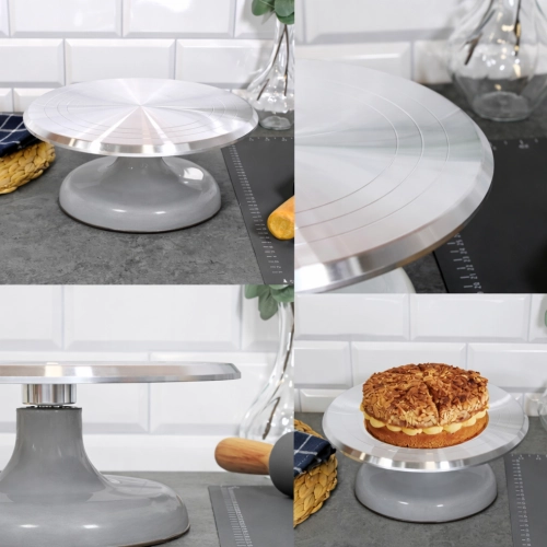 Patera obrotowa dekorator do tortu ciasta aluminiowa 25 cm dekoracje urodzinowe stabilna