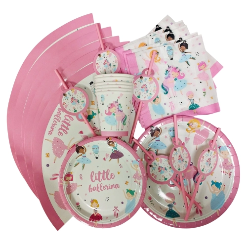Talerzyki papierowe kubeczki serwetki baletnica mix ozdoby na stół zestaw 36 el