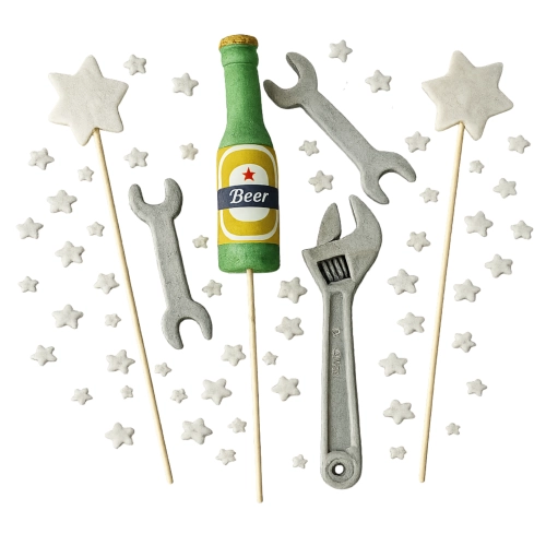 Figurki na tort topper gwiazdki piwo narzędzia cukrowe dekoracje urodzinowe posypka