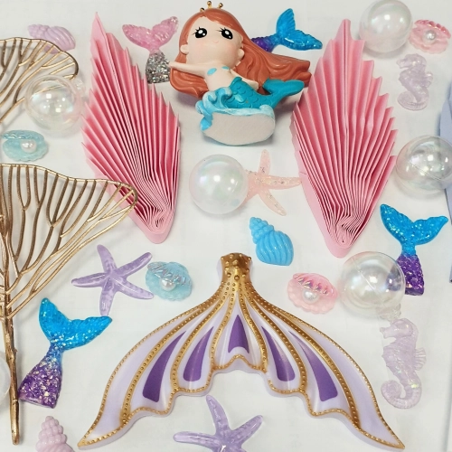 Topper na tort syrena dekoracje morskie urodziny ogon syreny muszla ozdoby 31el