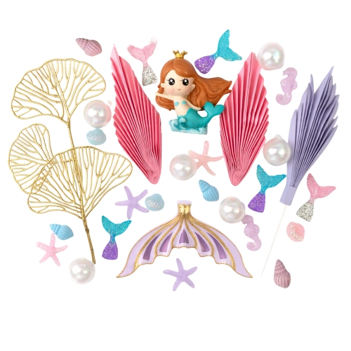 Topper na tort syrena dekoracje morskie urodziny ogon syreny muszla ozdoby 31el