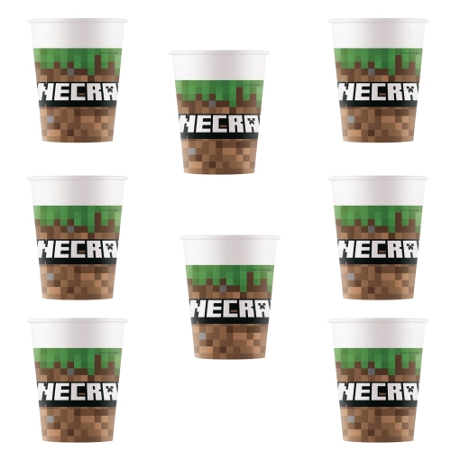 Talerzyki kubeczki papierowe jednorazowe minecraft piksele gra 16sztuk