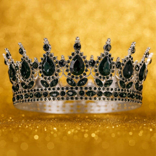 Korona na tort ozdoba dla księżniczki dekoracje na tort srebrna z czarnymi kryształkami